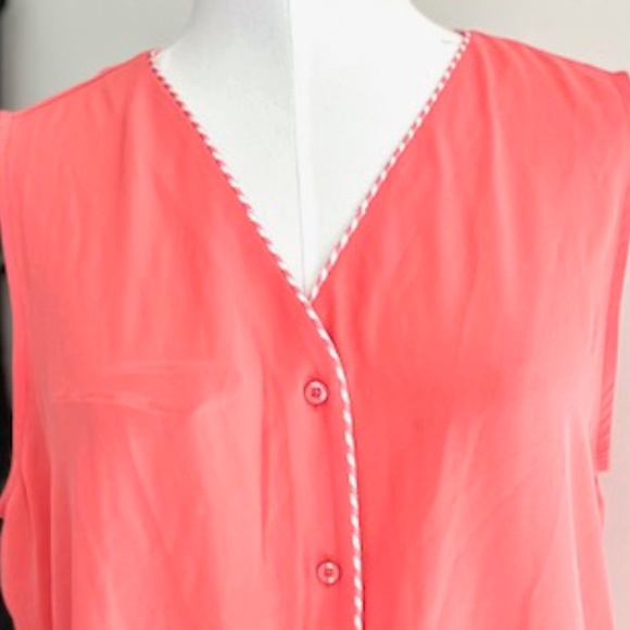 Calvin Klein Coral Sleeveless Button Down Shirt with Striped  Piping NWT - Picture 6 of 6
